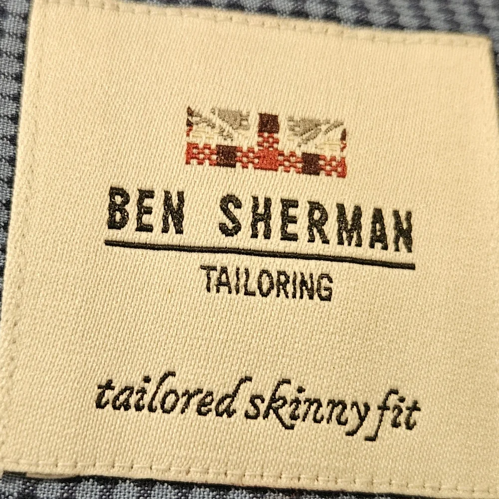 BEN SHERMAN mens skim-fit stretch dress shirt SIZE 17x35 COLOR BLUE LXL15 - Picture 9 of 15